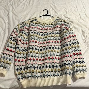 Floral pattern fuzzy sweater